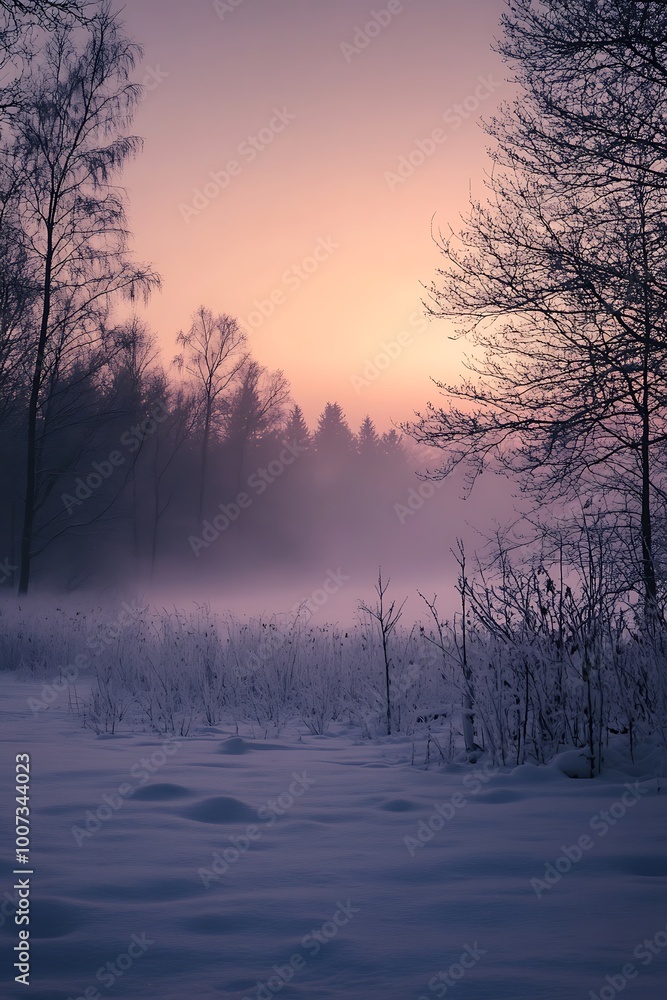 Winter Sunrise with Fog and Bare Trees Winter Sunrise with Fog and Bare Trees