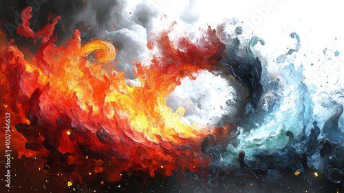 Wallpaper Mural Fiery orange and red flames clash with icy blue and green water. Torontodigital.ca