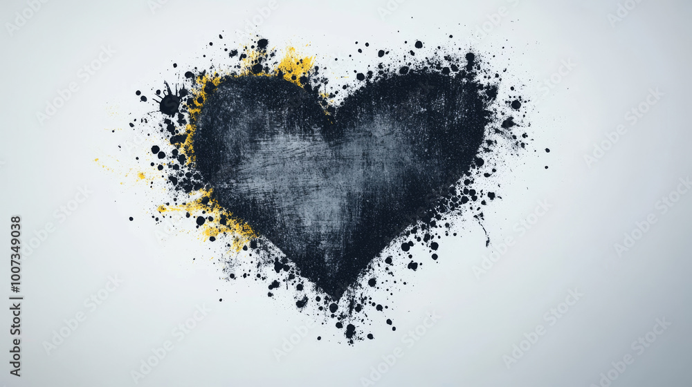 Abstract heart made of black and yellow splattered paint. Abstract heart made of black and yellow splattered paint.