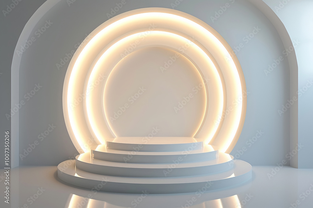 Fototapeta premium Illuminated podium in the center of a room