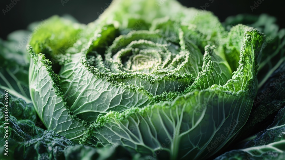 Detailed macro shot of green cabbage, highlighting its intricate, layered leaves and vibrant texture, ideal for food, vegetable, or botanical visuals. Detailed macro shot of green cabbage, highlighting its intricate, layered leaves and vibrant texture, ideal for food, vegetable, or botanical visuals.
