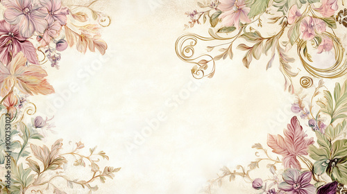 Ornate floral frame with vintage vines and subtle pastel tones