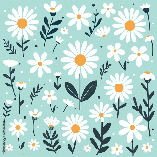 Seamless pattern of daisy Flower, vector botanical flower background. Abstract botany floral design.