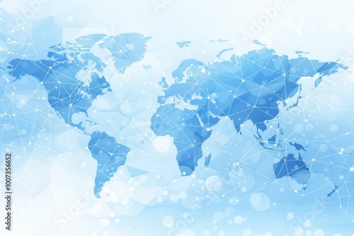 Light blue background featuring a digital world map and global network connections for connectivity