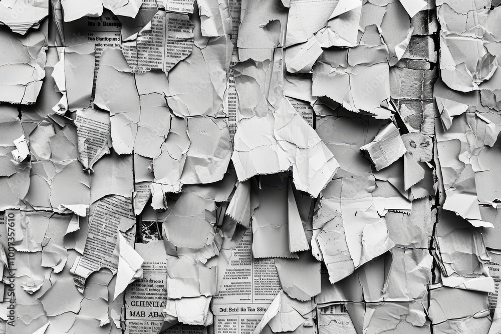 Fototapeta premium Newspaper Magazine Collage Background Texture Torn Clippings Scrap Paper Black and White
