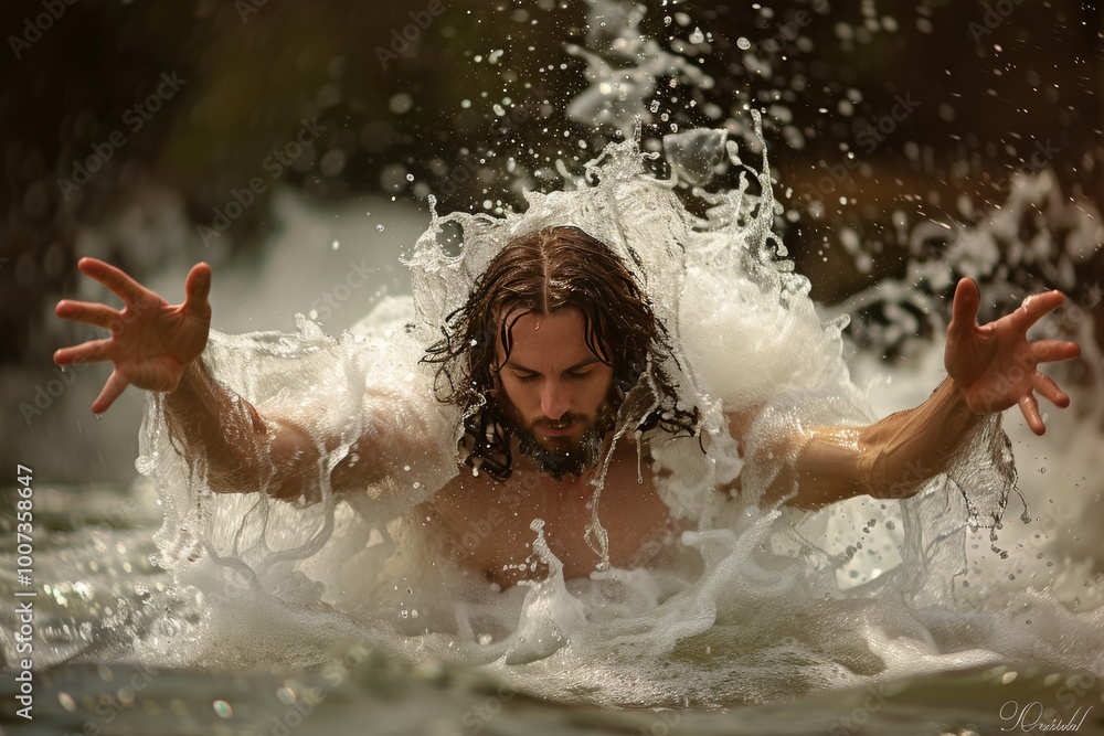 Fototapeta premium Jesus pouring forth living waters, symbolizing his role as the source of life for all humanity.