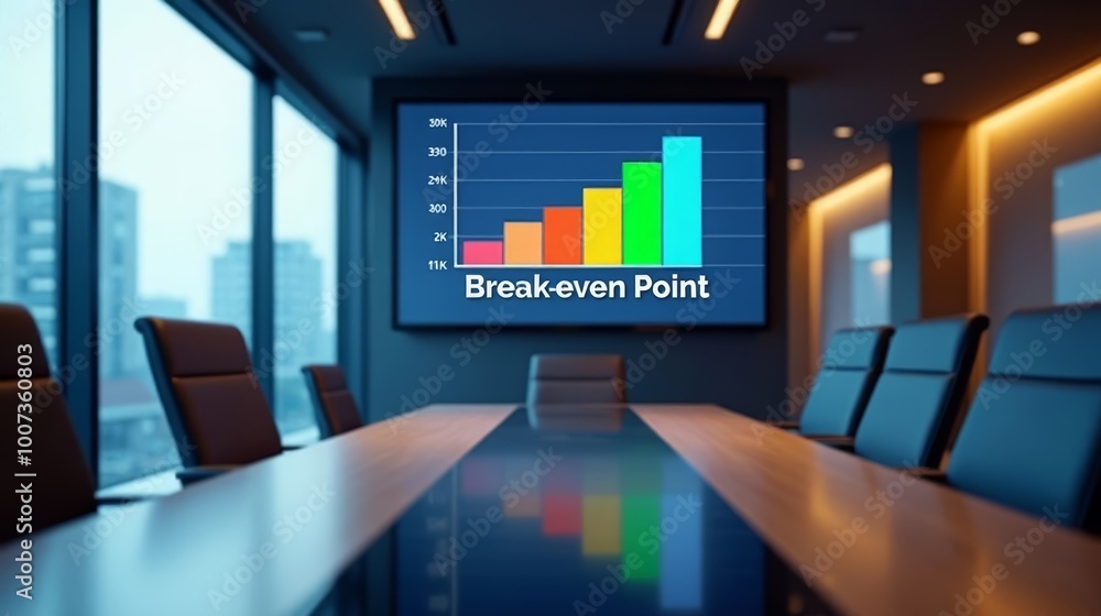 Professional Office Environment with Break-even Point Presentation Screen Professional Office Environment with Break-even Point Presentation Screen