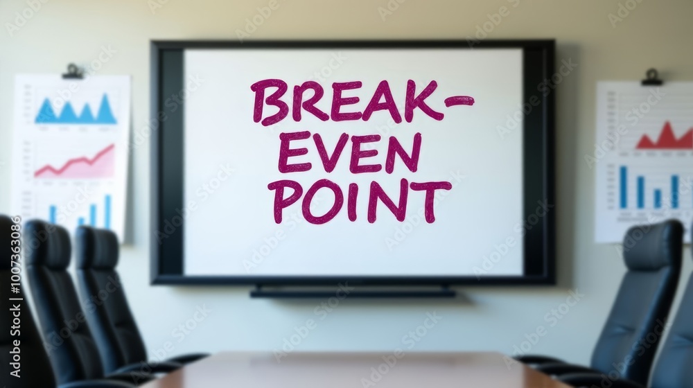 Corporate Meeting Room with Break-even Point on Whiteboard Corporate Meeting Room with Break-even Point on Whiteboard