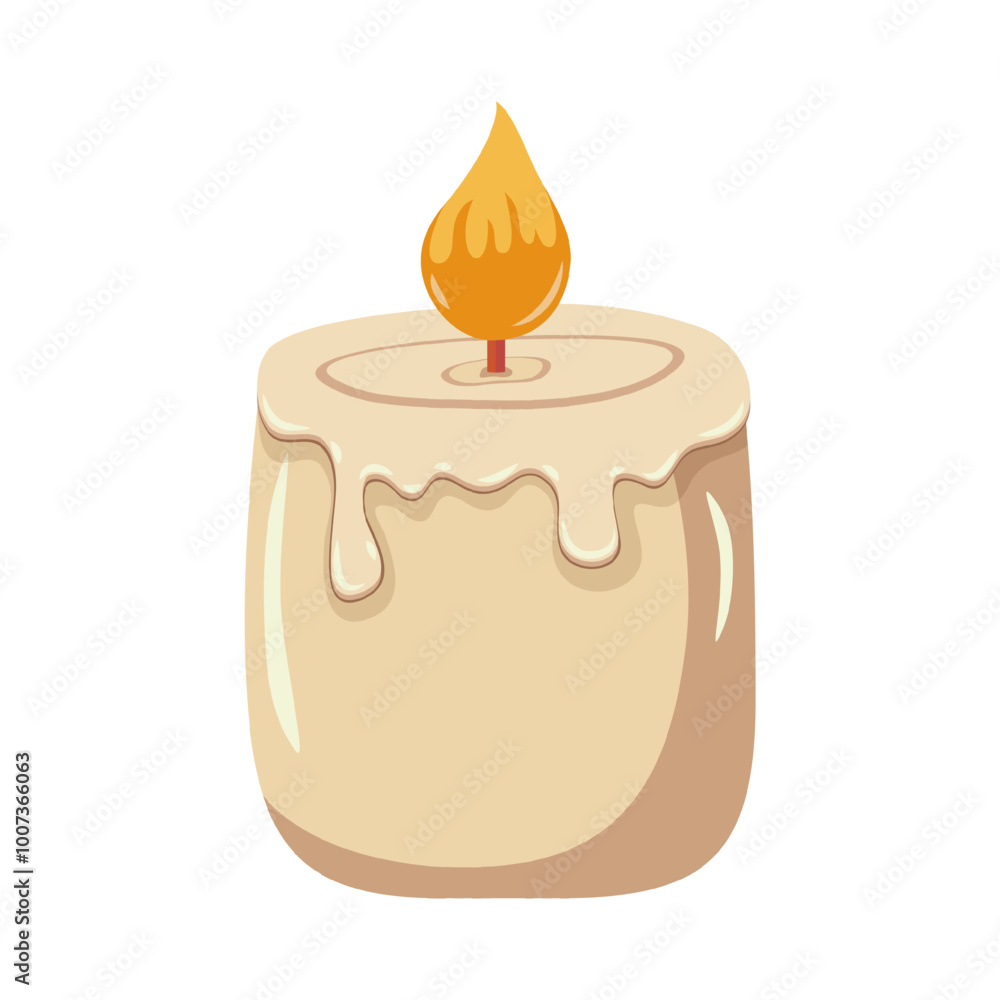 Burning candle isolated. A single beige candle with dripping wax and a bright flame on top. For festive, romantic, or spiritual themes. Burning candle isolated. A single beige candle with dripping wax and a bright flame on top. For festive, romantic, or spiritual themes.