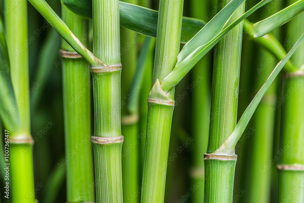 Fototapeta premium Close-up of vibrant green bamboo stalks, fast-growing plant
