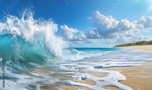 Wave breaking on a paradisiacal beach