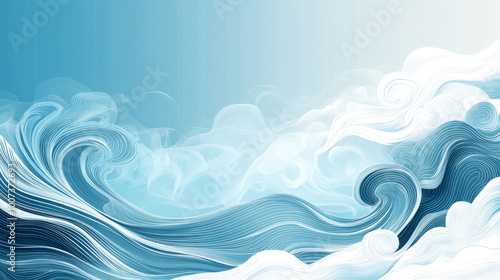 Abstract waves in shades of blue and white.