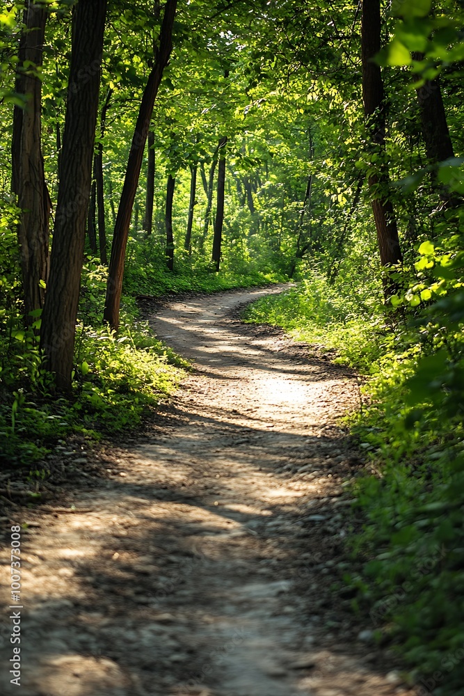 Sunlit Path Winding Through Lush Green Forest Sunlit Path Winding Through Lush Green Forest