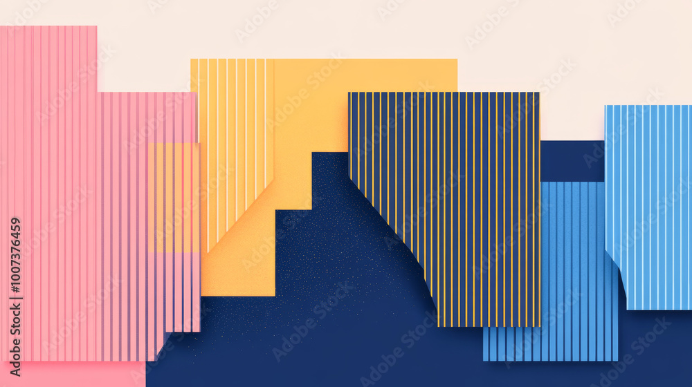 Fototapeta premium Abstract geometric pattern with stripes in blue, yellow, pink and white.