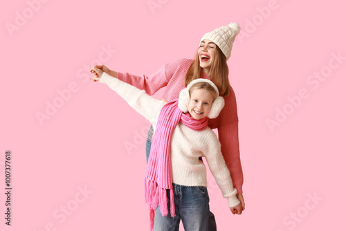 Happy little girl and her m...