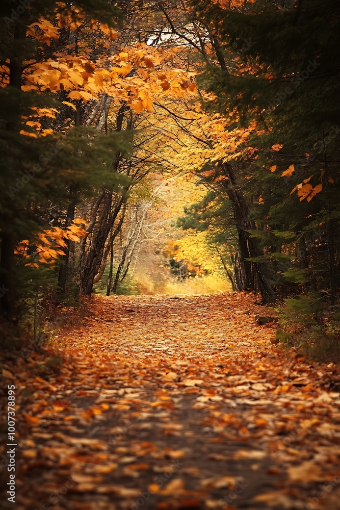 Obraz premium Autumn Forest Path with Golden Leaves