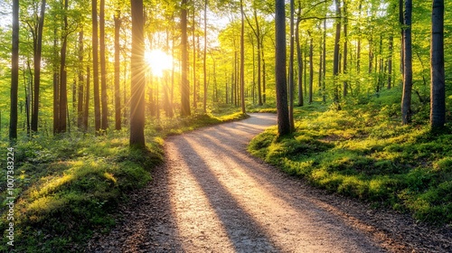 Wallpaper Mural A sun dappled forest lined with vibrant green Torontodigital.ca