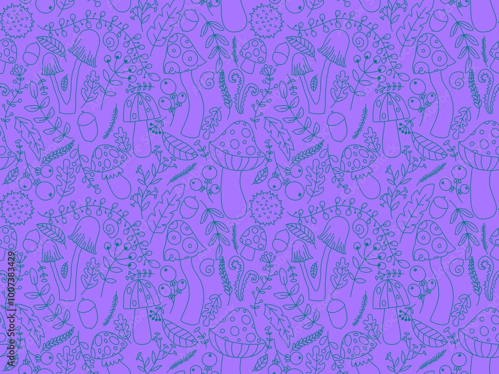 Fototapeta premium Cartoon autumn harvest seamless Halloween mushrooms pattern