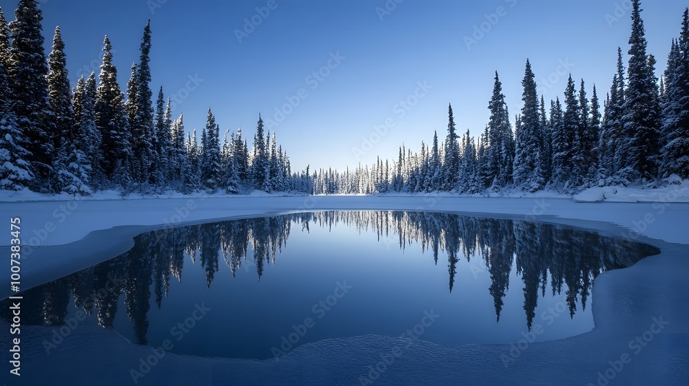 A vast frozen lake reflecting the crisp blue sky A vast frozen lake reflecting the crisp blue sky