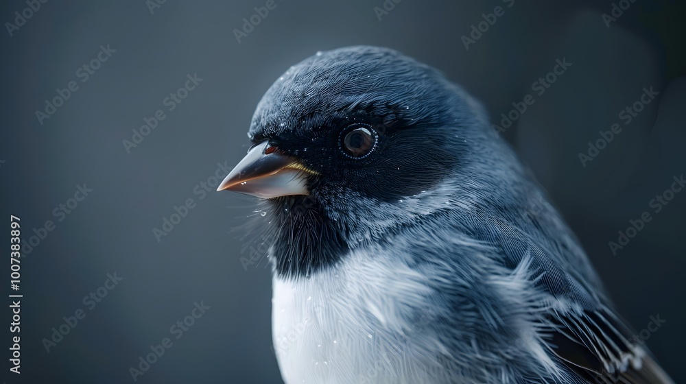 Close-Up Dark-Eyed Junco Portrait in Artistic Studio Close-Up Dark-Eyed Junco Portrait in Artistic Studio