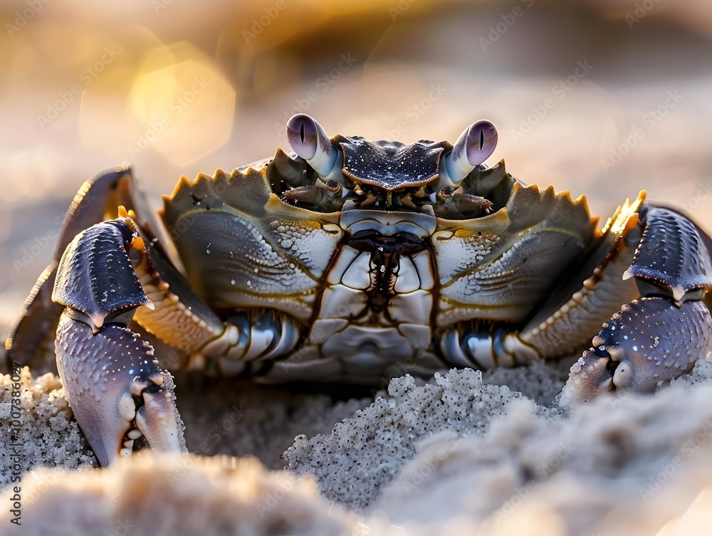 Close-up of a crab in the sand on the beach Close-up of a crab in the sand on the beach