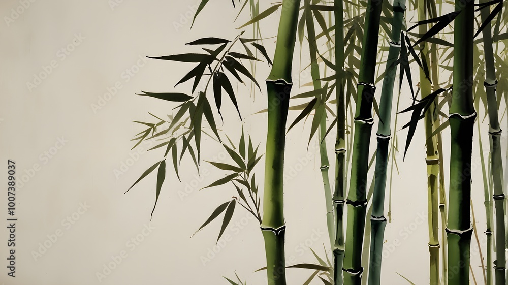 Obraz premium Chinese green ink wash painting for bamboo, large space for copy