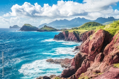 Coastal cliffs with the Caribbean Sea crashing, Half Moon Bay, Antigua and Barbuda, Leeward Islands photo