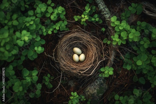 In its nest, a Hartlaubs Gull has two speckled brown eggs photo