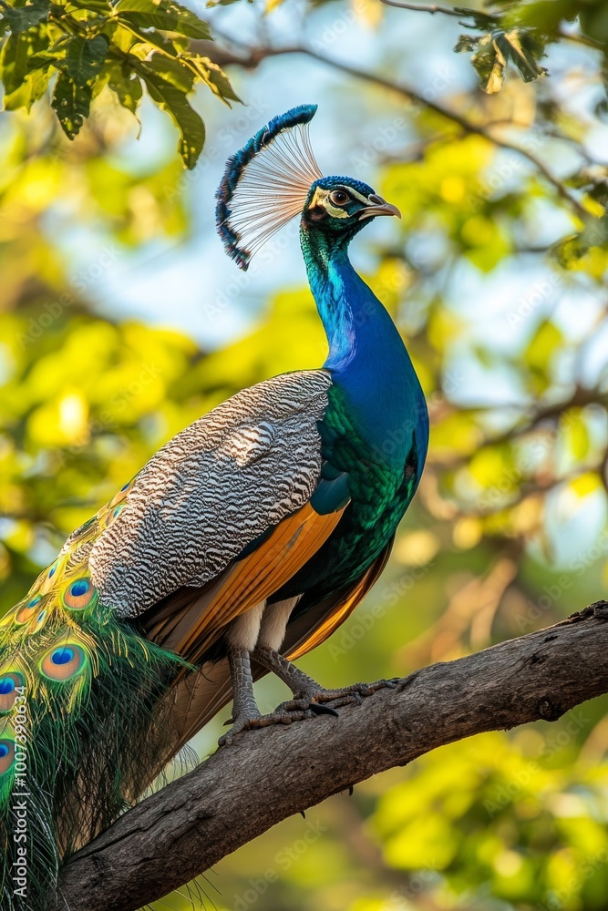 Obraz premium A peacock in a tree at the Udawalawe National Park, Sri Lanka