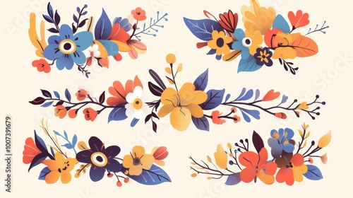  traditional Mexican flowers and elements, showcasing colorful designs inspired by Mexican culture