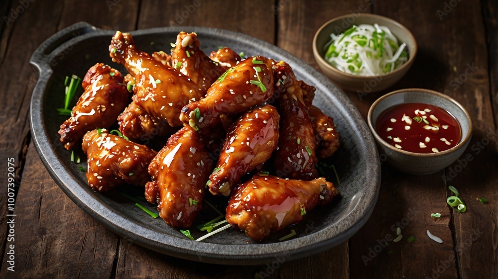 A heaping platter of Korean fried chicken A heaping platter of Korean fried chicken