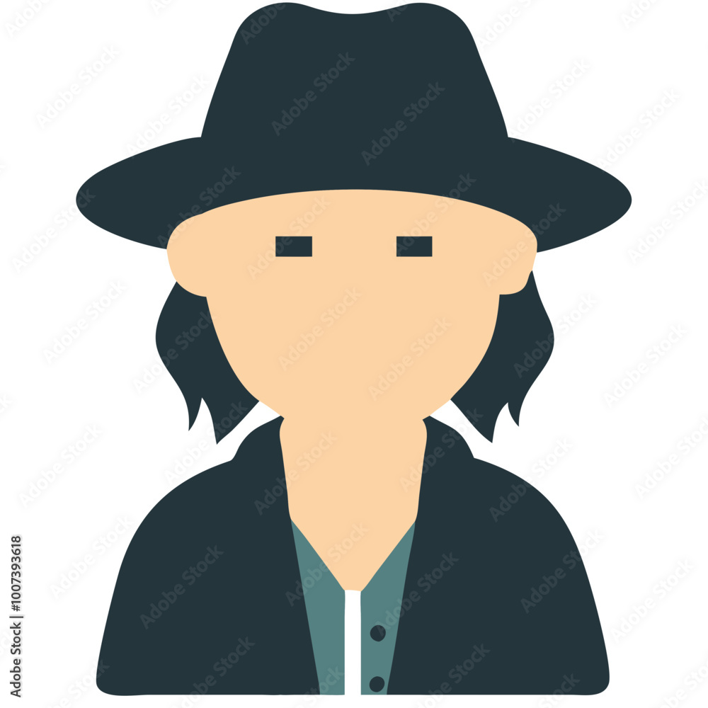Mysterious Spy Character in Black Hat Vector Illustration for Detective Themes Mysterious Spy Character in Black Hat Vector Illustration for Detective Themes