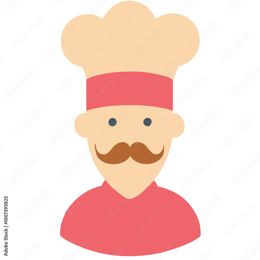 Chef Vector Illustration with Moustache and Red Uniform for Culinary Themes Chef Vector Illustration with Moustache and Red Uniform for Culinary Themes