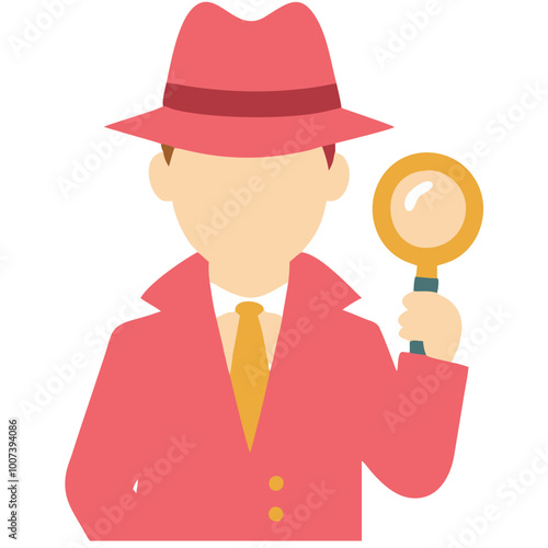  Detective Character Holding Magnifying Glass in Red Hat and Coat Vector Illustration