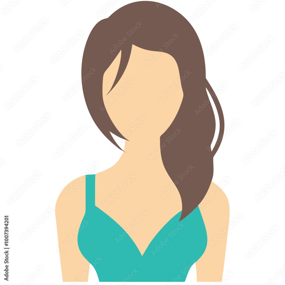 Female Vector Illustration Minimalist Portrait with Brown Hair and Teal Outfit Female Vector Illustration Minimalist Portrait with Brown Hair and Teal Outfit