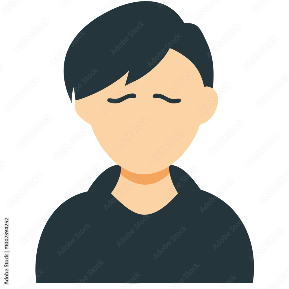 Minimalist Vector Illustration of Anonymous Person with Closed Eyes and Black Hair Minimalist Vector Illustration of Anonymous Person with Closed Eyes and Black Hair