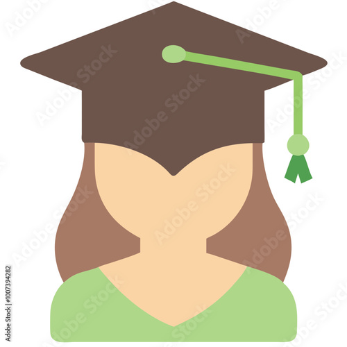  Female Graduate Wearing Cap and Gown Vector Illustration for Education Themes