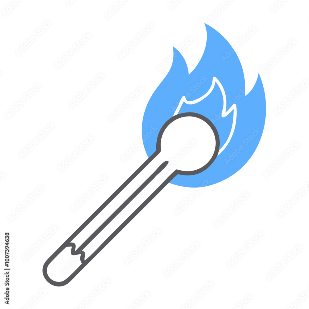 Blue Flame Burning Matchstick Vector for Safety and Fire Concepts Blue Flame Burning Matchstick Vector for Safety and Fire Concepts