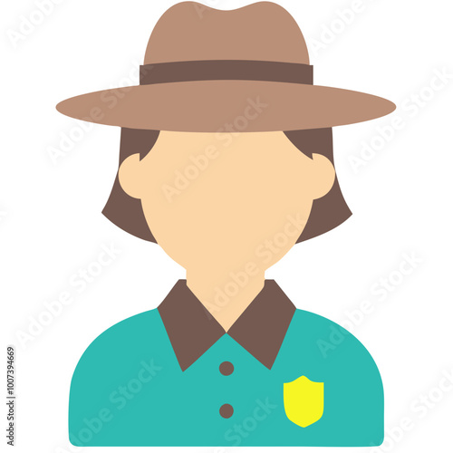  Park Ranger Character Vector Illustration with Hat and Uniform Badge