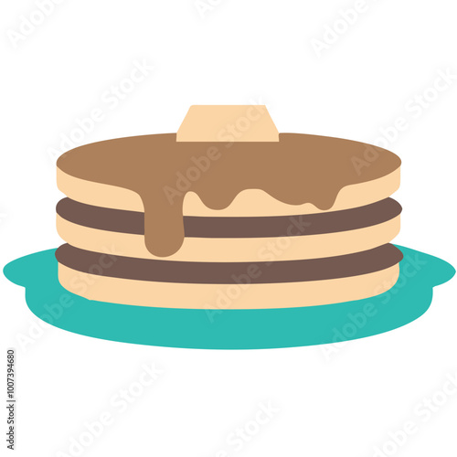  Stack of Pancakes with Butter and Syrup on Blue Plate Vector Illustration