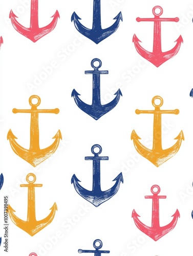 Colorful sailor vector pattern featuring anchors on a white background photo