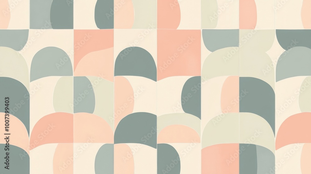 A simple retro pattern featuring muted pastel colors and geometric shapes, designed in a mid-century style A simple retro pattern featuring muted pastel colors and geometric shapes, designed in a mid-century style