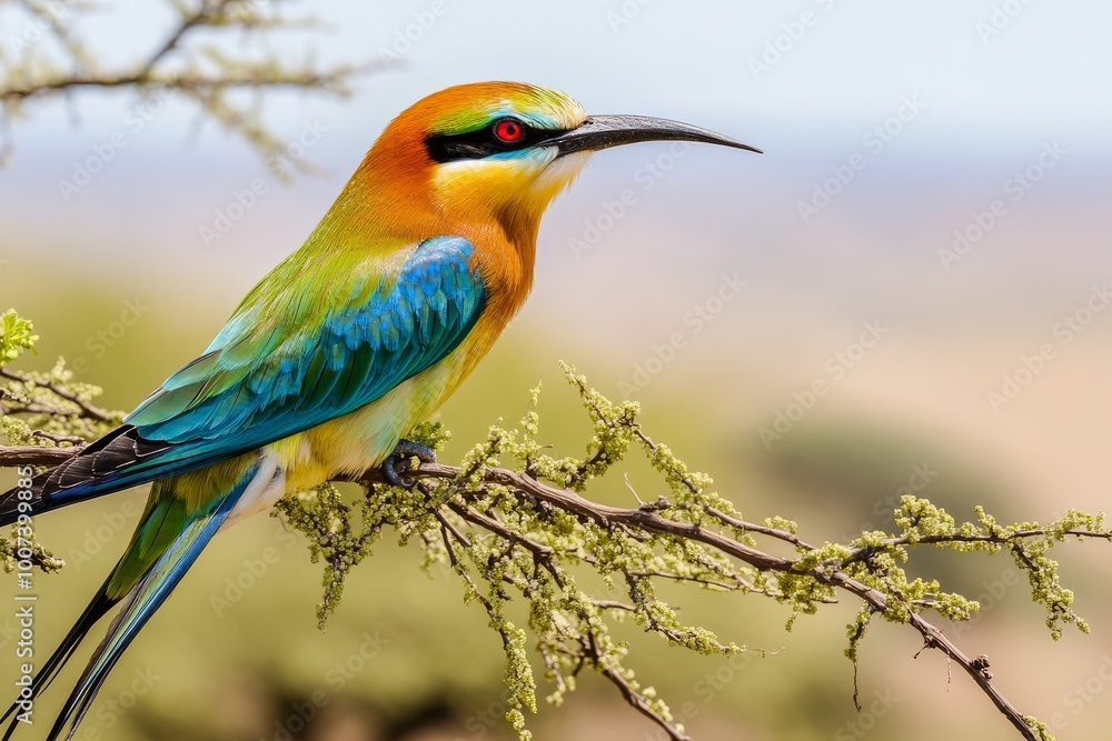 Fototapeta premium In the former Kalahari Gemsbok National Park of Kgalagadi Transfrontier Park, the swallow-tailed bee-eater (Merops hirundineus) can be found.