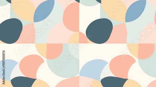 A simple retro pattern featuring muted pastel colors and geometric shapes, designed in a mid-century style