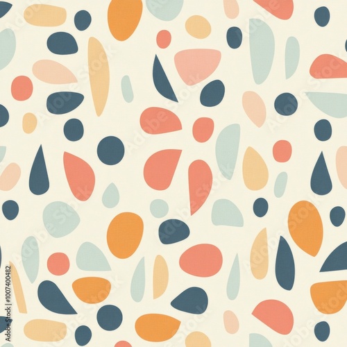 A simple retro pattern featuring muted pastel colors and geometric shapes, designed in a mid-century style