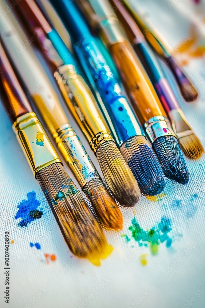 Fototapeta premium A mini paint palette as well as a large selection of brushes
