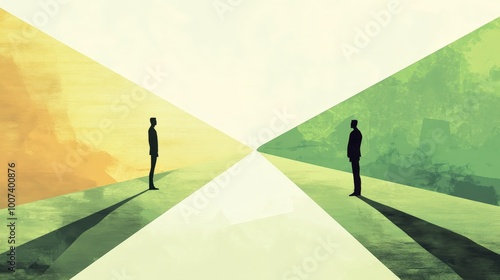 Clash of Contrast: Symbolic Conflict of Interest Illustration in Soft Pastel Tones