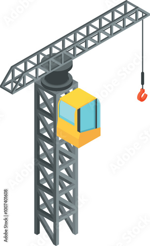 Lifting crane isometric icon. Industrial machinery symbol