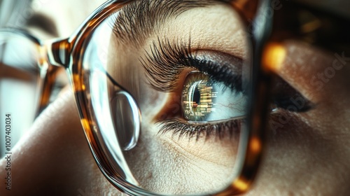 Close-up of a woman's eye with glasses