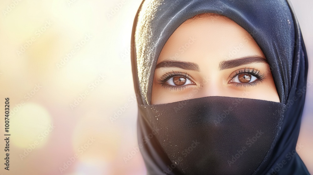 A woman wearing a black scarf with her eyes closed A woman wearing a black scarf with her eyes closed